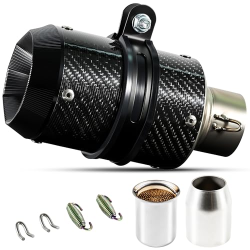 Motorcycle Exhaust, Slip-on Motorcycle Muffler, Carbon Fiber Slip on Exhaust Muffler, Fit for Z900 GSXR750 CBR650 and more, with Complete Accessories, Black
