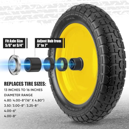 TICONN 4.80/4.00-8 Tire, 14.5" Flat Free Wheelbarrow Tire and Wheel - color: Yellow, size: 14.5" (1 Pack)