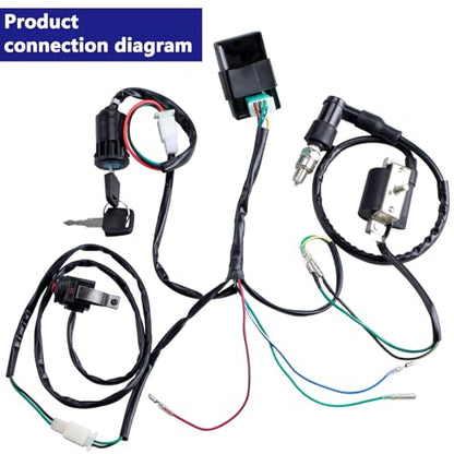 Wiring Loom Harness Kill Switch Ignition Coil Cdi Box Spark Plug Rebuild Kit for Kick Start Dirt Pit Bike ATV 50CC 70CC 90CC 110CC-160cc Buggy Go Kart Wire Harness