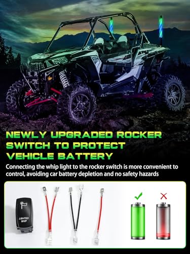 2 Pack 1FT Whip Lights with Spring Base, LED Whip Light with App & Remote Control, Spiral RGB Chasing Lighted Whips with Rocker Switch, Music Whip Light for UTV ATV - size: 1FT