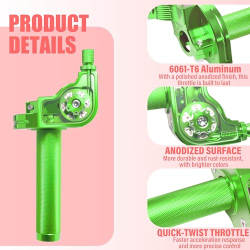 Universal CNC Quick Twist Throttle Kit with Cable for 7/8" Bars - Fits CRF50 70 110 125 230 250, KLX, XR, Pit & Dirt Bike, ATV, Mini Bike (CT200U) (Style - A, Green) - color: Green, style: Style - A