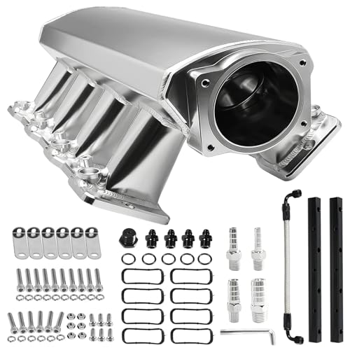 92mm Intake Manifold with Fuel Rails & Hardware Kit, Compatible with Chevy GM LS LS1 LS2 LS6 Engines 4.8L 5.3L 5.7L 6.0L High Flow Aluminum Sheet Metal (Silver) - color: Silver