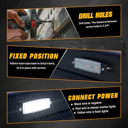 BJZ 3.8" Strobe+Steady Marker Strip Dual Function White Trailer LED Side Clearance Tail Bumper Griller Flash Lights 12V Running Warning Waterproof for Trailer Truck Van RV ATV Bus, 10Pcs - color: White, 10Pcs