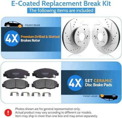 31464 31312 D905 D1650 Front Vented & Rear Solid Disc Brake Rotors Fit For Nissan Altima 2007-2013 - color: 31464R-31312R-D905-D1650