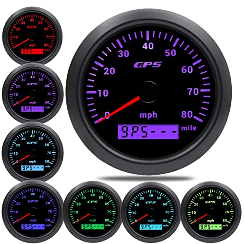 KAOLALI Digital GPS Speedometer Speed Gauge 85mm (3.34 inch) Boat MPH GPS Speedometer Odometer 0-80MPH for Truck Marine Car Motorcycle 9-32V 7 Colors Backlight - color: 80MPH-Black