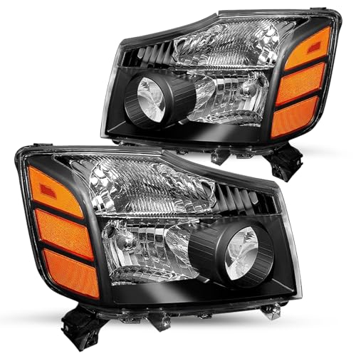 JSBOYAT Headlight Assembly Fit for 2004-2015 Nissan Titan / 05-07 Armada - color: Black Housing with Amber Reflector, size: Without Bulbs