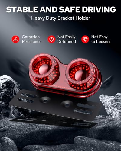 Benlari Upgraded Motorcycle Tail Light, 90LEDs Brake Lights, IP67 Waterproof Turn Signals Running with License Plate Bracket Fit for Street Bike Cruiser Chopper Bobber (Red) - color: Red