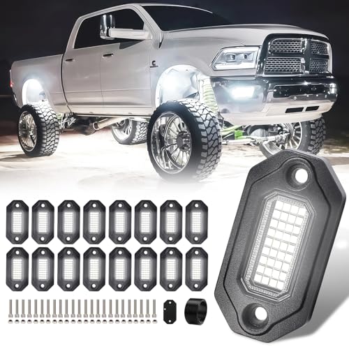 16 Pods Pure White Rock Lights for Trucks, Aluminum Housing, Each Rock Light Comes with a 15-Foot Extension Cord, for Pickup Trucks SUV UTV ATV RZR Car Boats - size: 16 Pods