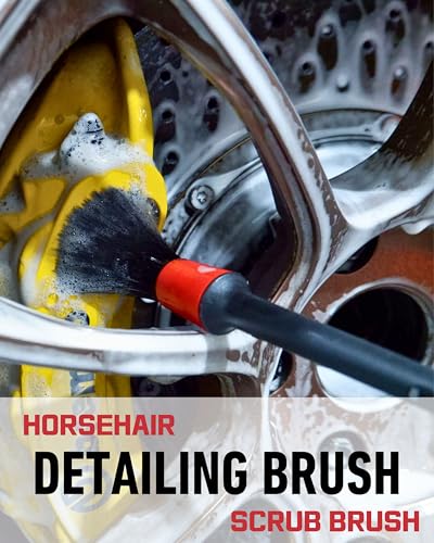 oesee Professional 4 Pack Long Handle Wheel Brush Kit for Cleaning Wheel and Tire- 2X Soft Wheel Cleaning Brush, Detailing Brush and Stiff Tire Brush, Bendable& Durable Wheel Rim Cleaner Brush Set - color: Red/Black, size: 4-Pack