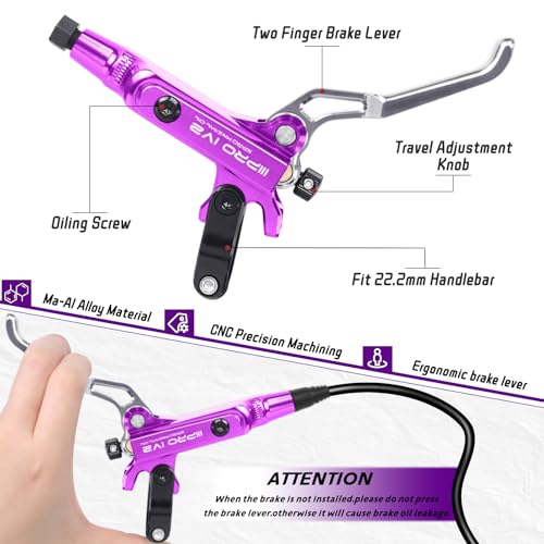 BUCKLOS IIIPRO IV2 2-Piston Aluminum Alloy MTB Hydraulic Disc Brake Set - color: Purple
