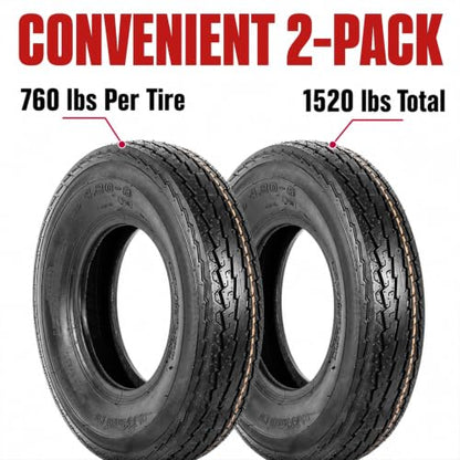 eCustomrim 2-Pack 4.80-8 480-8 8 Inch 6-Ply Bias Trailer Tire Load Range C