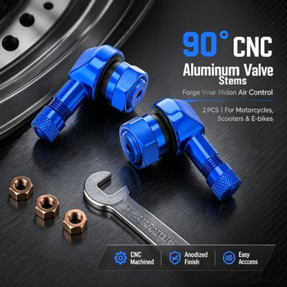 90° Tire Valve Stems 11.3mm Aluminum Forged for Scooter E-Bike ATV - color: Blue