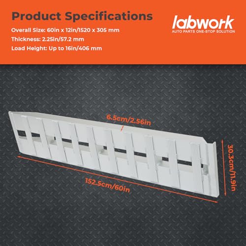 labwork 60 inch X 12 inch Aluminum Ramps Silver Trailer Ramps 6000LBS Hook Ramp Attachment End