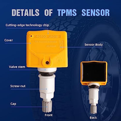 4Pcs TPMS Tire Pressure Monitoring System Sensor 315 MHz OBD Re-learn Adaptation Clamp Mount Compatible with Nissan Infiniti Replaces 40700-JA01B 40700-1AA0B 40700-3AN0A 40700-3AN0B 40700-3AN0D