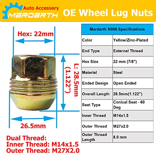 24PCS,14mmx1.5 OEM Factory Wheel Lug Nuts for Sliverado Sierra 1500 Yukon - size: Set of 24