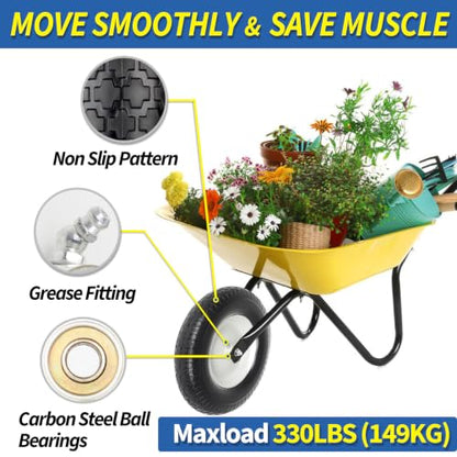GICOOL 16'' 4.80/4.00-8 Flat Free Tire and Wheel, for Wheelbarrow, 1 PK - size: 1 Pack-3" Hub