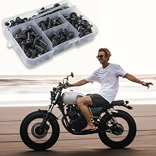Motorcycle Fairing Bolt Kit, 177pcs M5 M6 Motorcycle Windscreen Screws Colorful Fasteners Fairing Bolts Nut Clips Kit for Kawasak Suzuki Honda Ducati Yamaha BMW GSXR Motorcycle (Titanium) - color: Titanium
