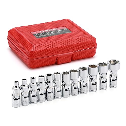 CASOMAN 12PCS 1/4" Drive Universal Flex Socket Set, Metric, 5mm to 15mm, 6-Point, CR-V, Swivel Head, 360 Degree Access - size: 1/4"Dr. Metric