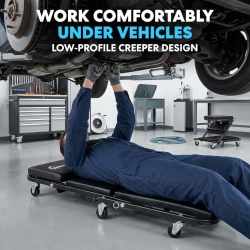 SIMPLI-MAGIC Foldable Z Creeper 2-in-1 Rolling Car Creeper & Seat, Adjustable Roller Garage Chair Lay Down or Sit, 330LBS Capacity Low-Profile Under Car Creeper with 6 Swivel Casters, Black - color: Black