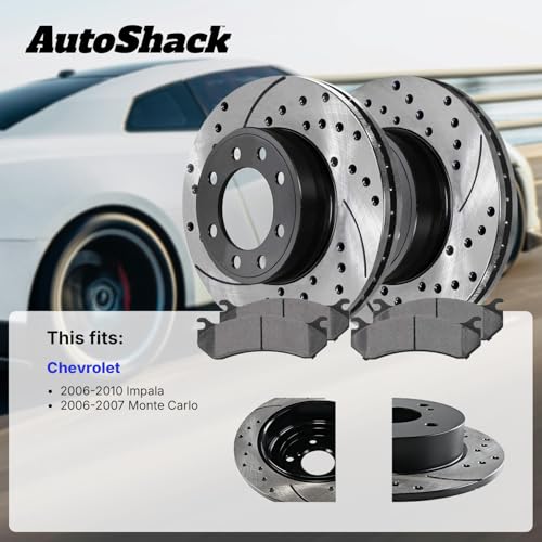 AutoShack Front & Rear E-Coated Rotors & Premium Pads for Chevy Impala 2010 - style: ShadowGuard & Premium Pad