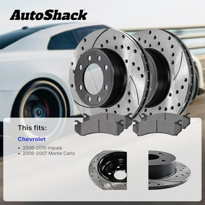 AutoShack Front & Rear E-Coated Rotors & Premium Pads for Chevy Impala 2010 - style: ShadowGuard & Premium Pad