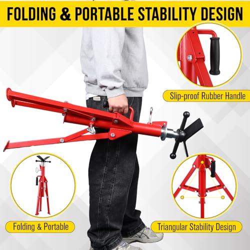 V Head Pipe Jack Stand, Heavy Duty Pipe Stand, 2500LB Jack Stands Carbon Steel with Portable Folding Legs 28-52 Inch Height Adjustable 1/8"-12" Capacity - color: Red