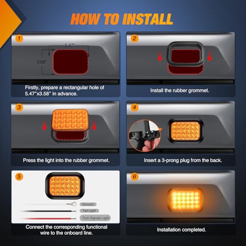 Nilight 5" X 3" Rectangular Trailer Tail Light 2 PCS Amber 24 LED - color: 2Pcs Amber 24Led Lights 5x3Inch