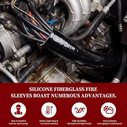3/4 Inch (19mm) ID Heat Shield Automotive Fire Sleeve, Black, 5FT - color: Black, size: 3/4 Inch (19mm) ID x 5FT