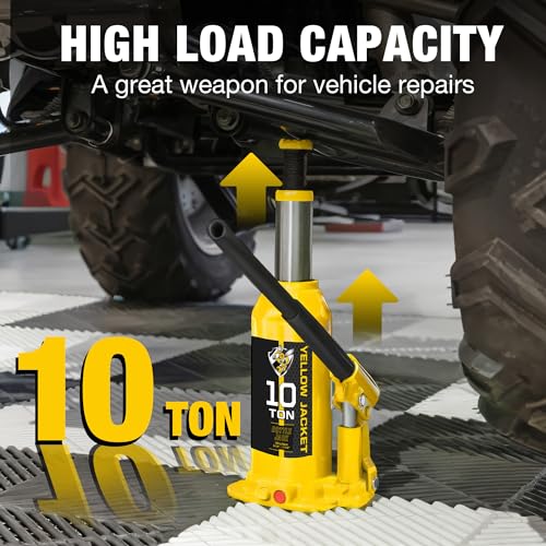 YELLOW JACKET 10 Ton Muti-Directional Welded Bottle Jack (20,000lb), Horizontal Bottle Jacks Use for Car, Pickup, Truck, RV, Auto Repair, Hydraulic Bottle Jack, Yellow - size: 10 ton muti-directional