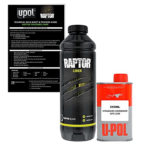 Custom Shop U-Pol Raptor Black Urethane Spray-On Truck Bed Liner, 1 Quart - color: Black, size: 1 Quart Kit