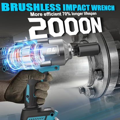 Cordless Impact Wrench 1/2" Compatible with Makita 18V Battery - color: Blue 2000n 1/2in