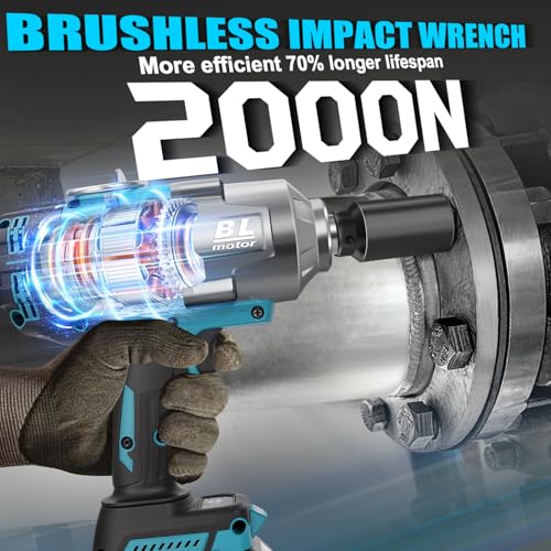 Cordless Impact Wrench 1/2" Compatible with Makita 18V Battery - color: Blue 2000n 1/2in