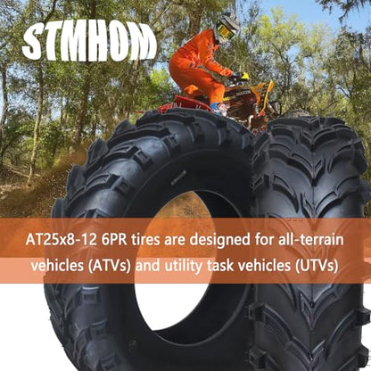 Set of 2 tires AT25X8-12 25X8X12 tires STMHOM ATV/UTV Lawn-Mowers Off-Road Tires 6 PR, Tubeless - size: QD137 25x8-12
