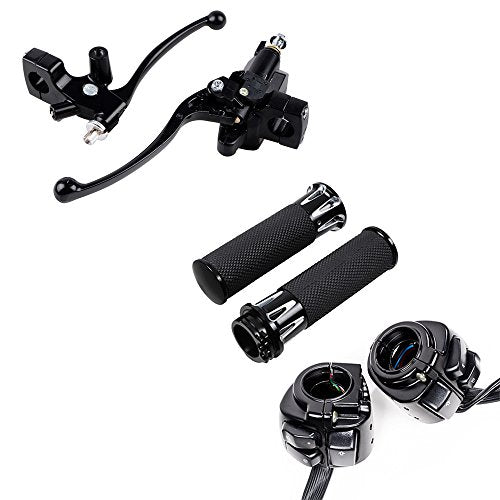 LeeMas 1" Black Handlebar Controls Levers Grips for Harley 96-12