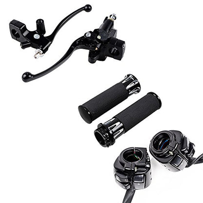 LeeMas 1" Black Handlebar Controls Levers Grips for Harley 96-12