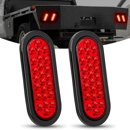 Nilight 6" Oval Trailer Tail Light 2PCS Red 24LED Brake Turn Lights - color: 2Pcs Red 24Led Lights