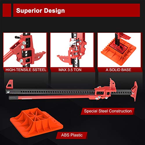 BUNKER INDUST Farm Jack 48" with Jack Base Mate,High Lift Tire Jack Stand Plate Offroad Sand Mud Snow Recovery Kit for Car Truck Jeep ATV SUV UTV - color: 48" Farm Jack with Base