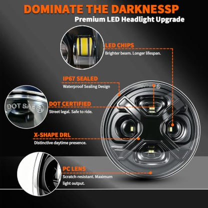 5.75 Inch Motorcycle Headlight with X-style DRL for Dyna Sportster Softail - color: Smoked Black X-Style DRL