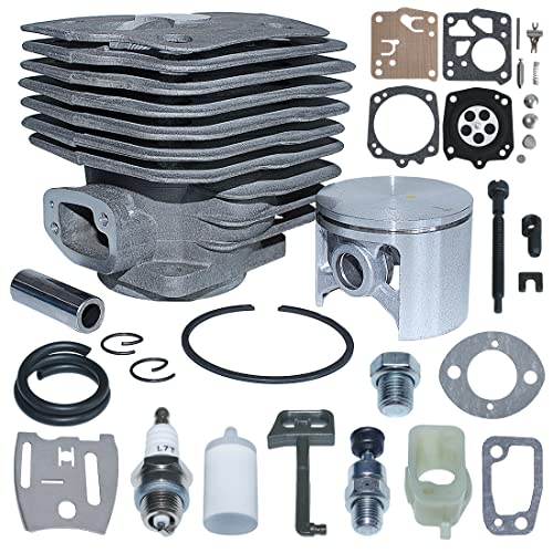54mm Cylinder Piston Kit For Husqvarna 181 281 288 288XP 503907471 Carb Gasket, Cylinder Piston Kit, Intake Manifold, Decompression Valve, Plug, Choke Rod, Chain Adjuster, Fuel Line