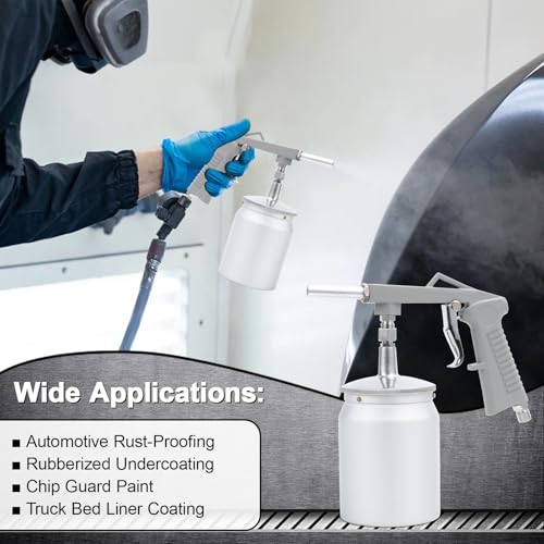 Air Undercoating Spray Gun with Suction Feed Cup, Pneumatic Automotive Sprayer for Sprayable Truck Bed Liner Coating, Rubberized Undercoat, Chip Guard Paint and Rust Proofing - size: 600cc