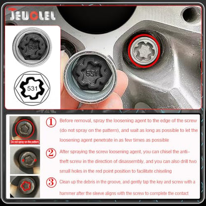 531 Wheel Locking Nut Key for VW, Socket Adapter (OD 28mm-ID 25mm) - size: Socket 531