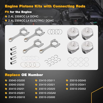 2.4L Engine Piston Kit With Connecting Rod Set For 2011-2019 Kia