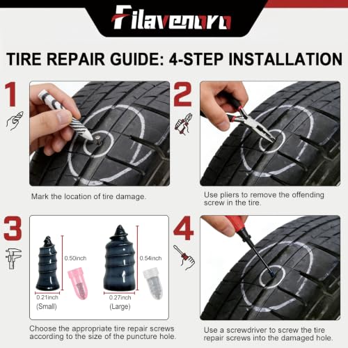 73 Pcs Tire Plug Kit, Quick Self-Service Emergency Tire Repair Screws Kit