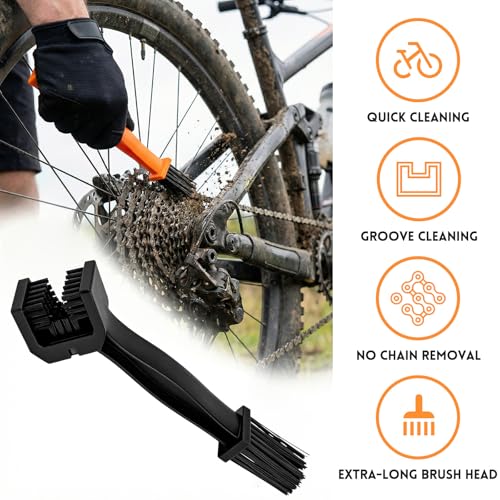 Motorcycle Chain Washer, Double-Ended Chain Gear Cleaning Tool w/Three-Sided & Long Bristles, Chains Crankset Brush Dirt Cleaner for Motorcycle Bicycle Mountain Bike (Black) - color: 1 PCS, Black