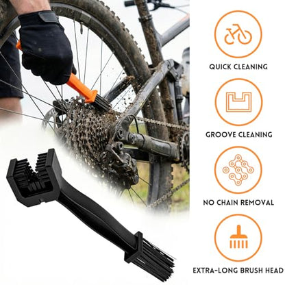 Motorcycle Chain Washer, Double-Ended Chain Gear Cleaning Tool w/Three-Sided & Long Bristles, Chains Crankset Brush Dirt Cleaner for Motorcycle Bicycle Mountain Bike (Black) - color: 1 PCS, Black