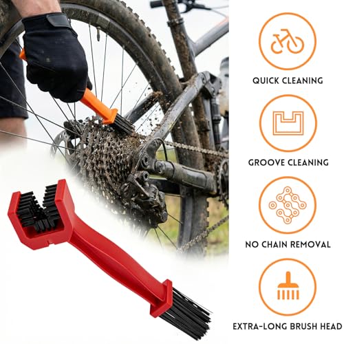 Motorcycle Chain Washer, Double-Ended Chain Gear Cleaning Tool w/Three-Sided & Long Bristles, Chains Crankset Brush Dirt Cleaner for Motorcycle Bicycle Mountain Bike (Red) - color: 1 PCS, Red