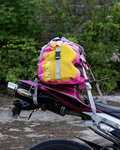 IRON JIA'S Motorcycle Dry Bag, Waterproof Duffel Bag with Roll-Top Closure - color: Pink, size: 30L