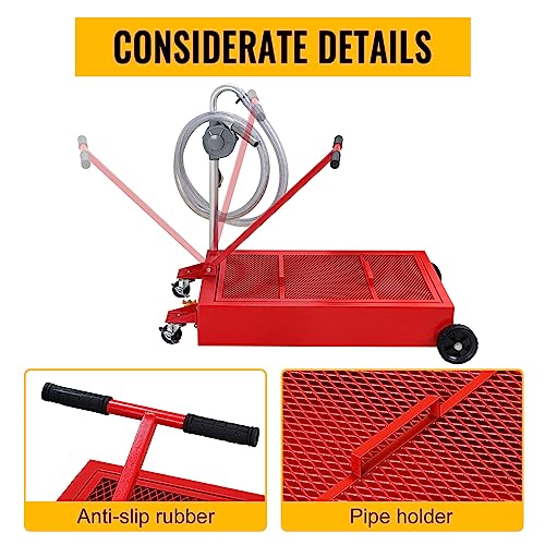 20 Gallon Oil Drain Pan Low Profile Oil Drain Tank Large Capacity Oil Change Pan with Foldable Hand, Pump, Hose, Swivel Casters Wheels Fit for Car, SUV, Trucks Oil Change Red - color: Red, size: 20 Gallon Manual Pump