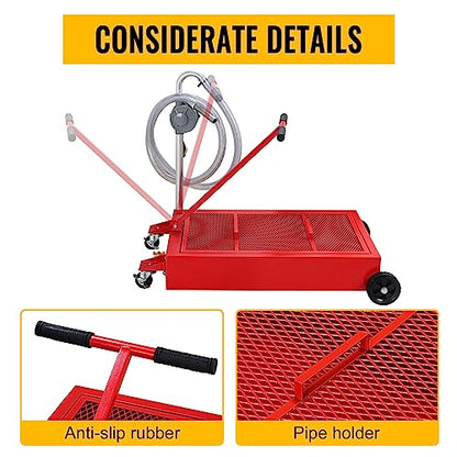 20 Gallon Oil Drain Pan Low Profile Oil Drain Tank Large Capacity Oil Change Pan with Foldable Hand, Pump, Hose, Swivel Casters Wheels Fit for Car, SUV, Trucks Oil Change Red - color: Red, size: 20 Gallon Manual Pump