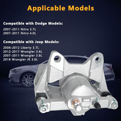 2 Pcs Brake Calipers Fit for Dodge Jeep for 2007-2011 Nitro 2008-2012 Liberty 2007-2017 Wrangler 2018 Wrangler JK, Disc Brake Caliper Assembly w/Bracket Replace for 18B5046 18B5047 - size: 18B5046+18B5047